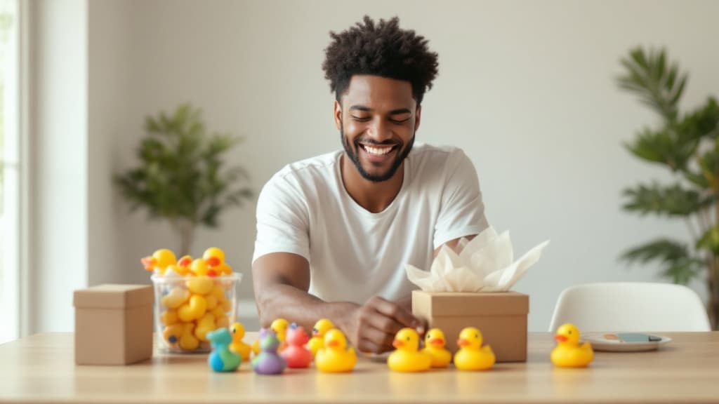 Themed rubber duck collections displayed in curated sets