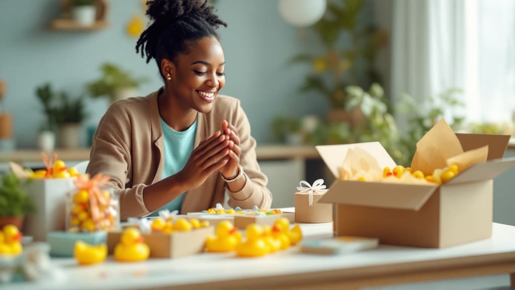 Happy customers with rubber duck purchases